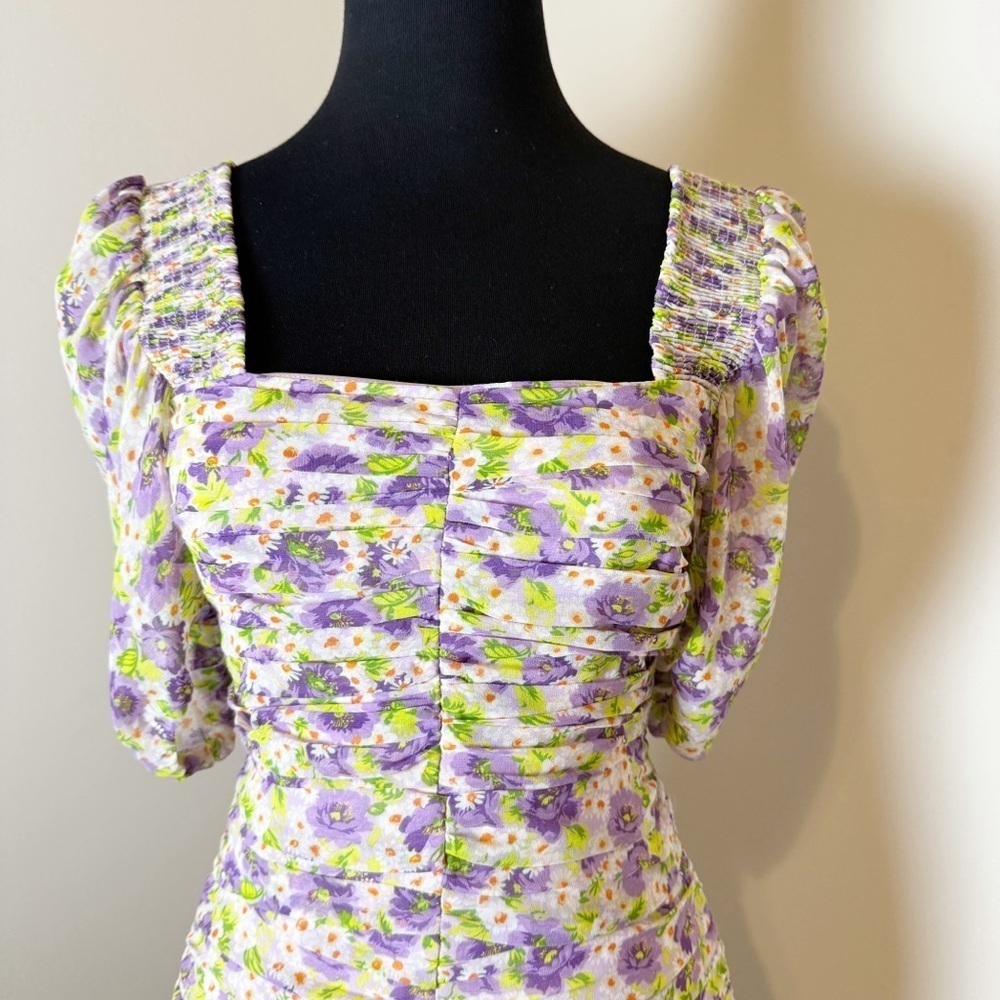 ZARA Ruched Floral Dress Small - Picture 3 of 12